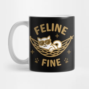 Feline Fine | Cute cat with sunglass saying feeling fine | Cute and funny cat puns Mug